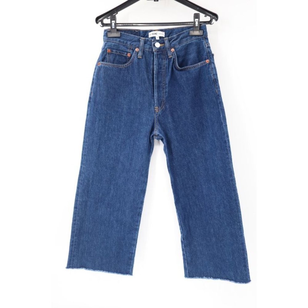 Re/done jeans Womens 27 wide leg crop button‎ fly blue cotton raw hem originals